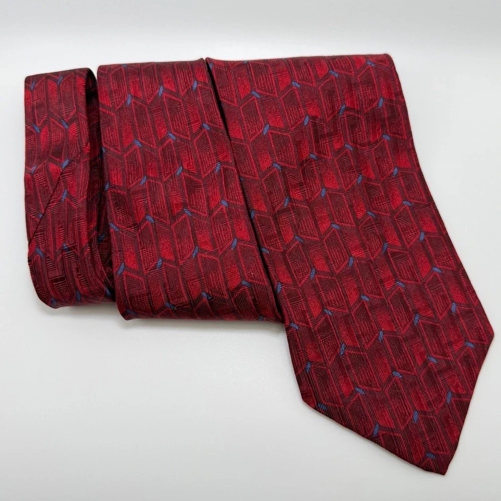 Jos. A. Bank Silk Tie OS Red Geometric Corporate Professional Classic Preppy